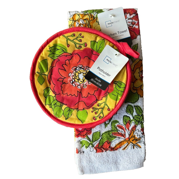 Mainstays Quilted Pot Holder & Kitchen Towel Set Of 2 Multi-Colored b5 - Picture 1 of 2